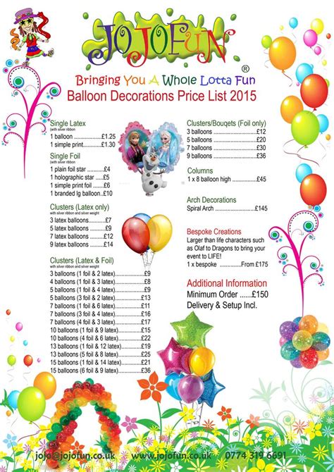 Balloon Decoration Price List
